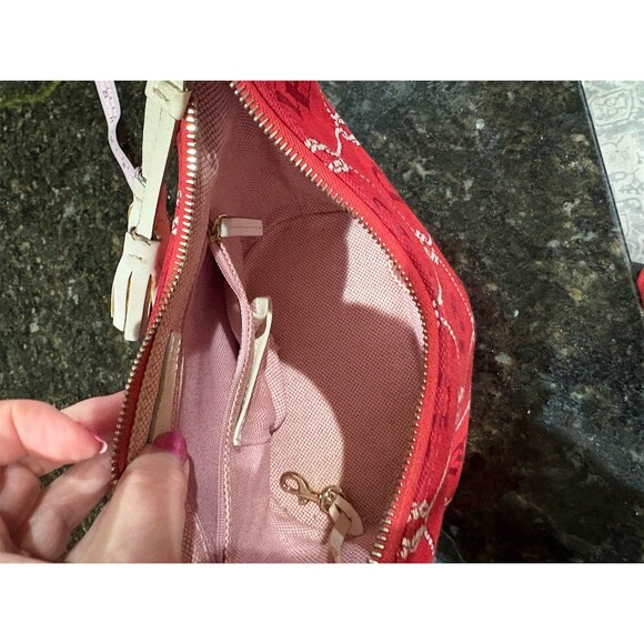 Dooney & Bourke Hobo Shoulder Bag Womens Small Red White Logo Tassel Zip - Picture 9 of 9